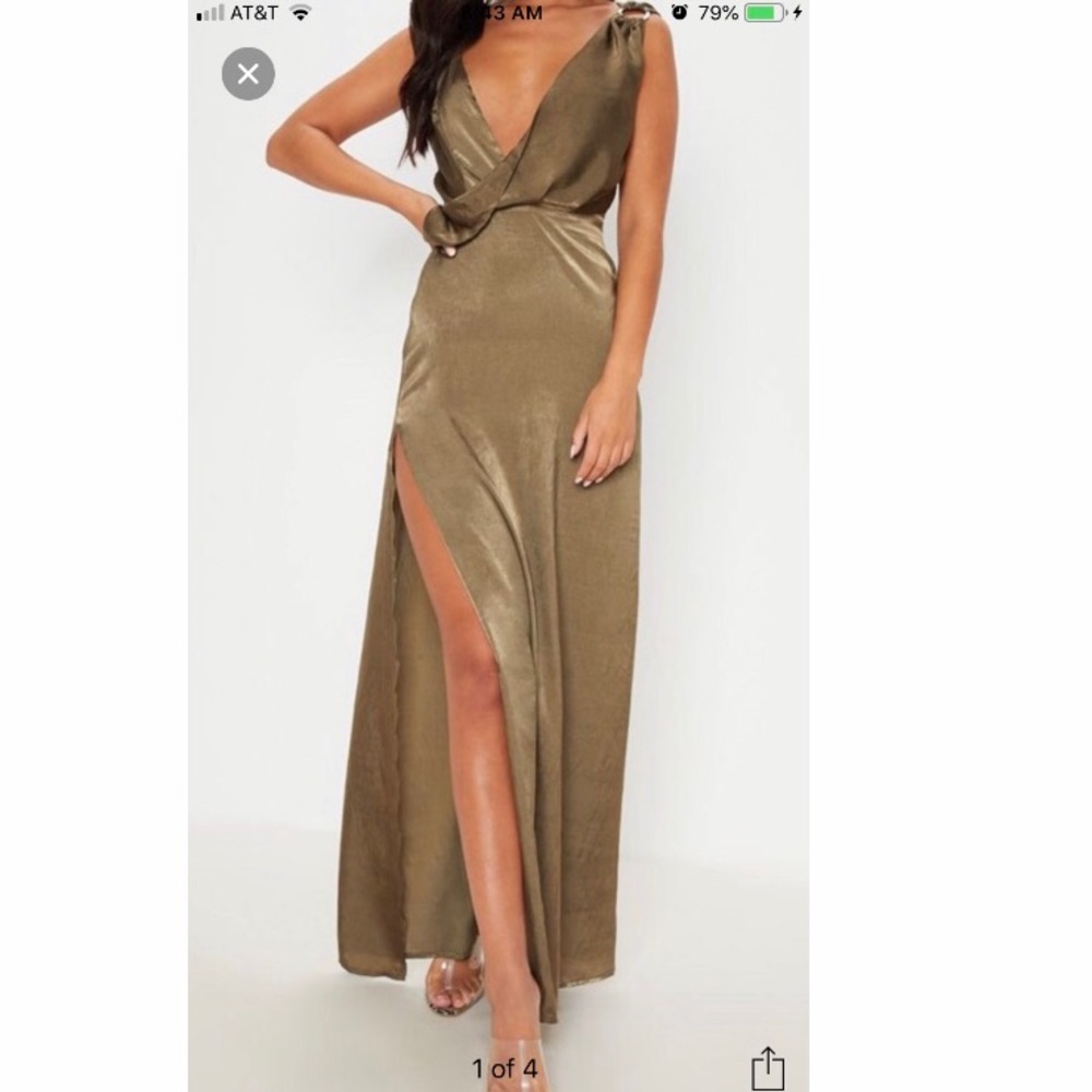 Green long low cute leg slit dress